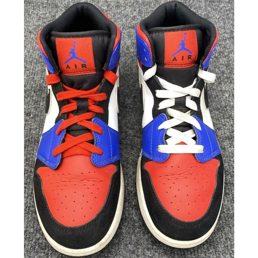 Air Jordan 1 Mid GS Top 3 Bred Royal Blue Red Black White 554725-124 Size 6.5Y